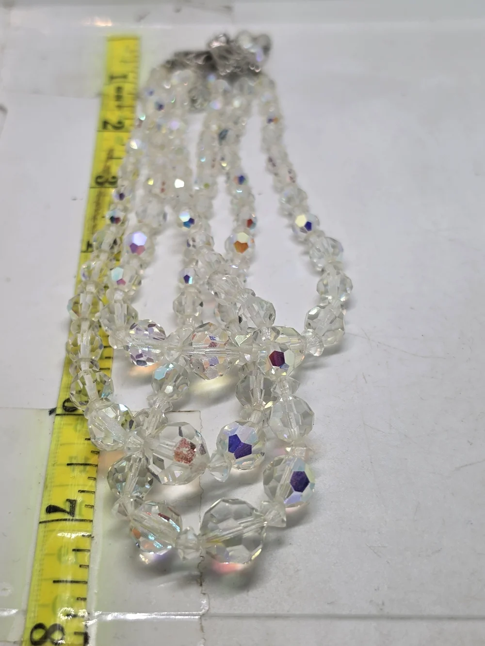 Vintage 3 Strand AB Aurora Borealis Crystal Glass Faceted Bead Necklace Choker